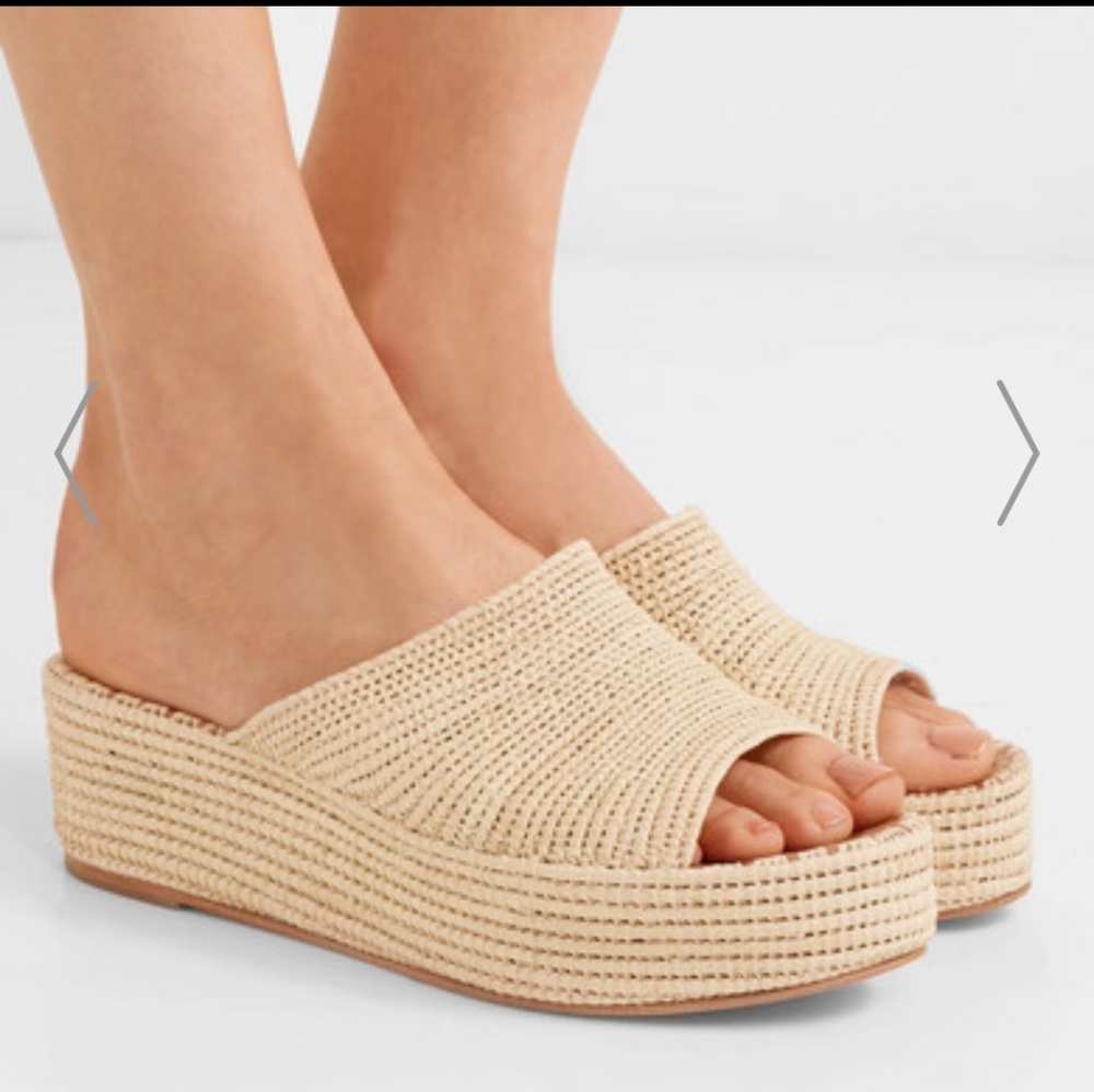 Woven Platform Wedge Slide - Cream